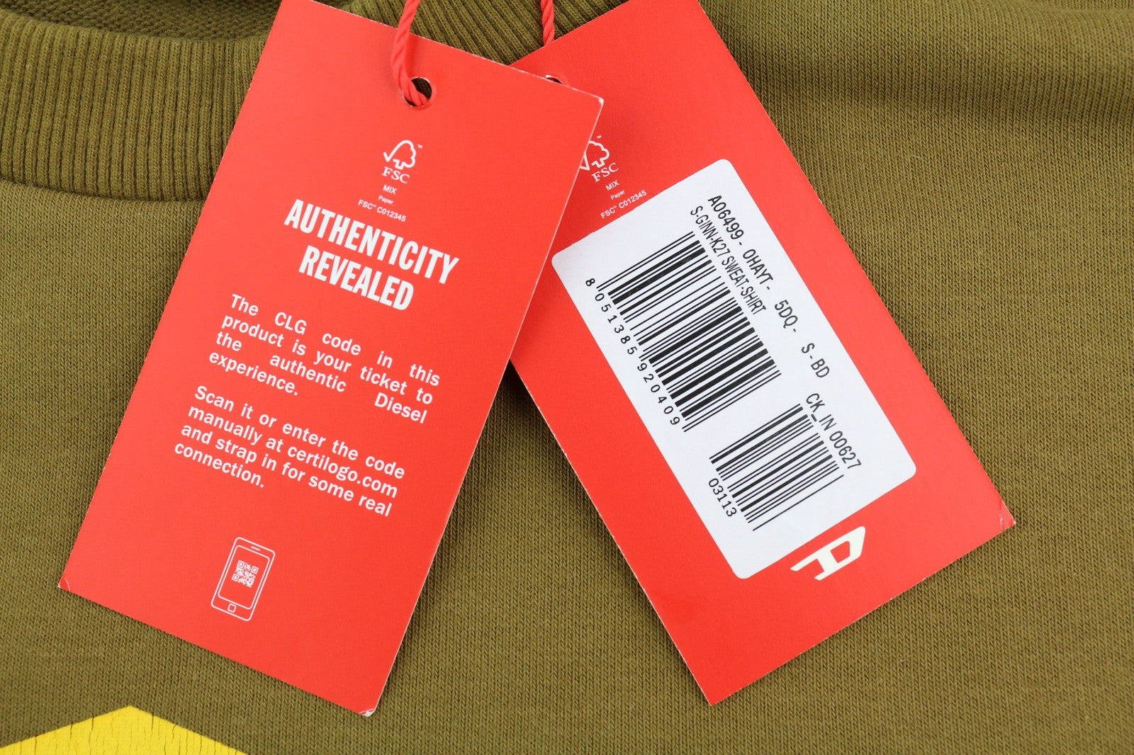 DIESEL S-Ginn-K27 vyriškas džemperis, rudas, su apvalia kaklu, S dydžio, RRP 125 € 