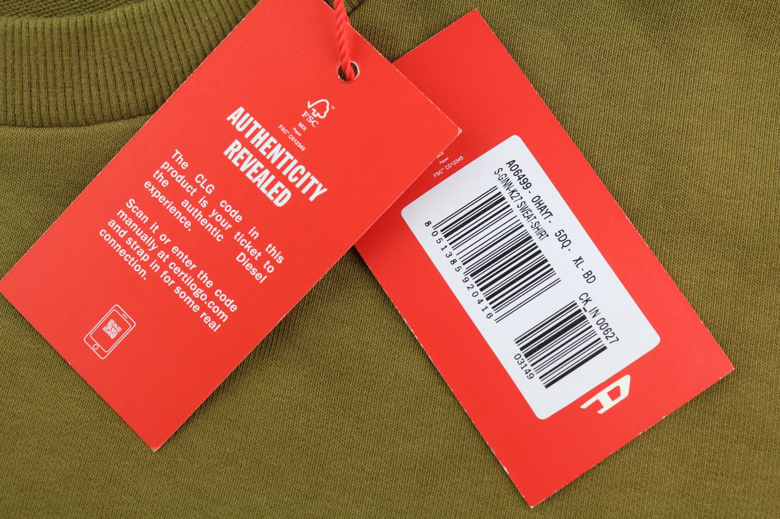 DIESEL S-Ginn-K27 vyriškas džemperis, rudas, XL dydžio, apvalia kaklo iškirpte, rekomenduojama kaina – 125 € 