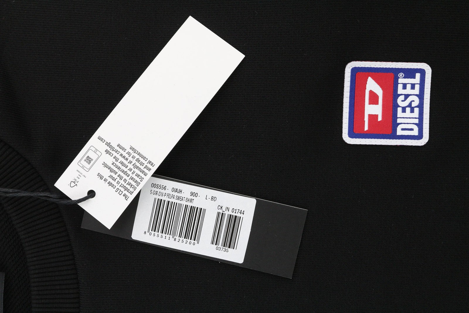 DIESEL S-Gir-Div-P vyriškas džemperis su apvalia apykakle, juodas, RRP 100 € 