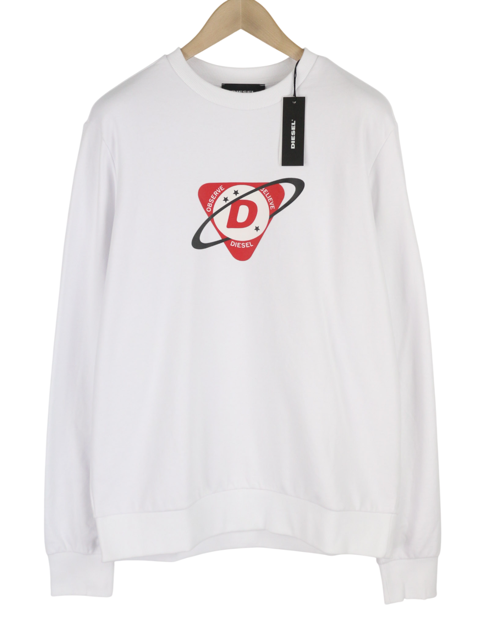 DIESEL S-Girk-K23 vyriškas džemperis, XL dydžio, baltas, su apvalia apykakle priekyje, RRP90