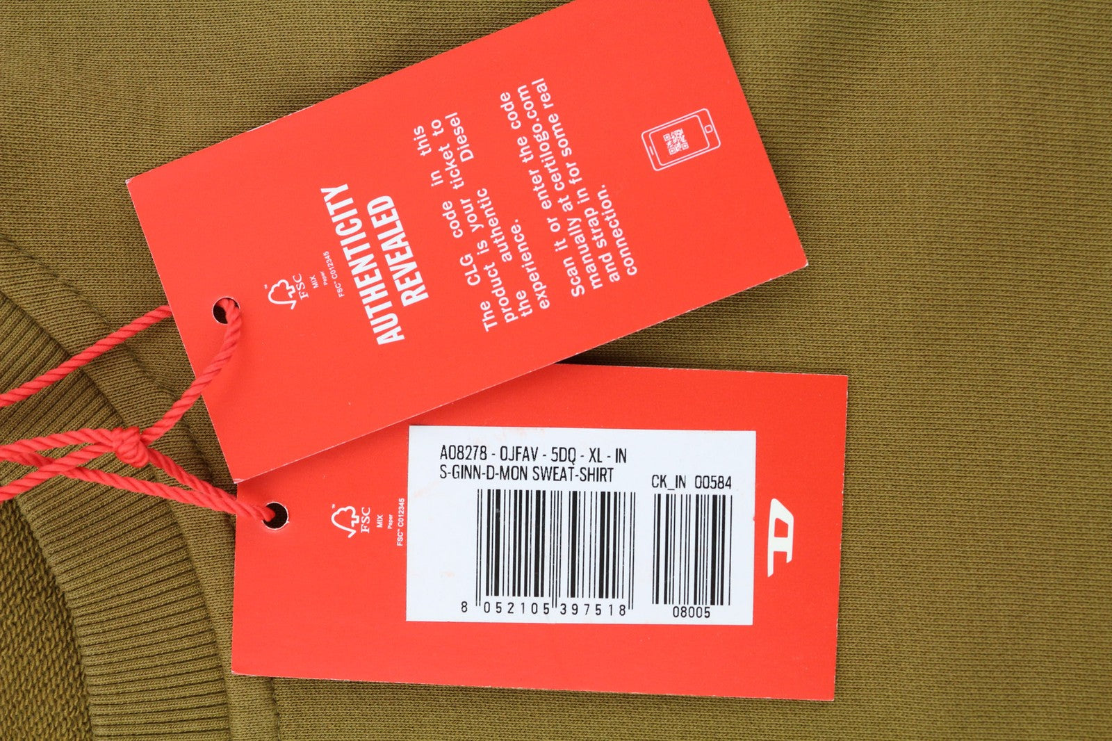 DIESEL S-Ginn-D-Mon vyriškas džemperis XL dydžio, rudas, su apvalia apykakle. RMK 175 €. 