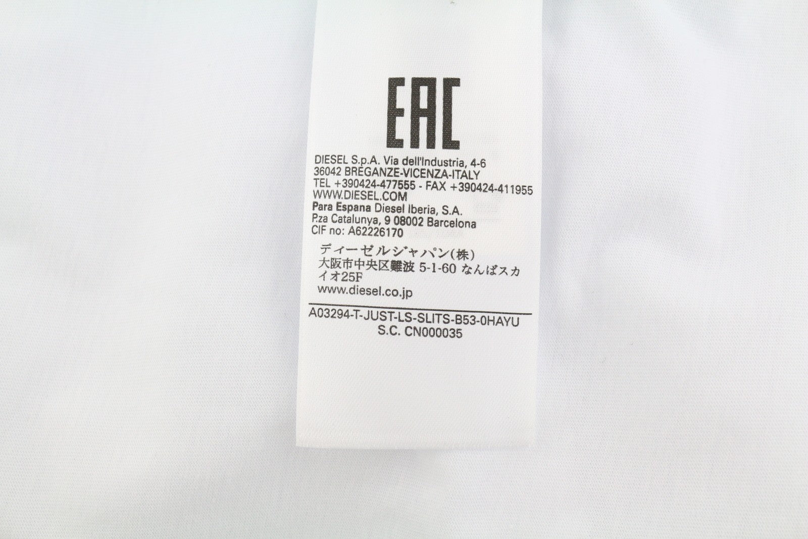 DIESEL T-Just-LS-Slits-B53 vyriški marškinėliai M, balti, megztiniai su apvalia kaklu 