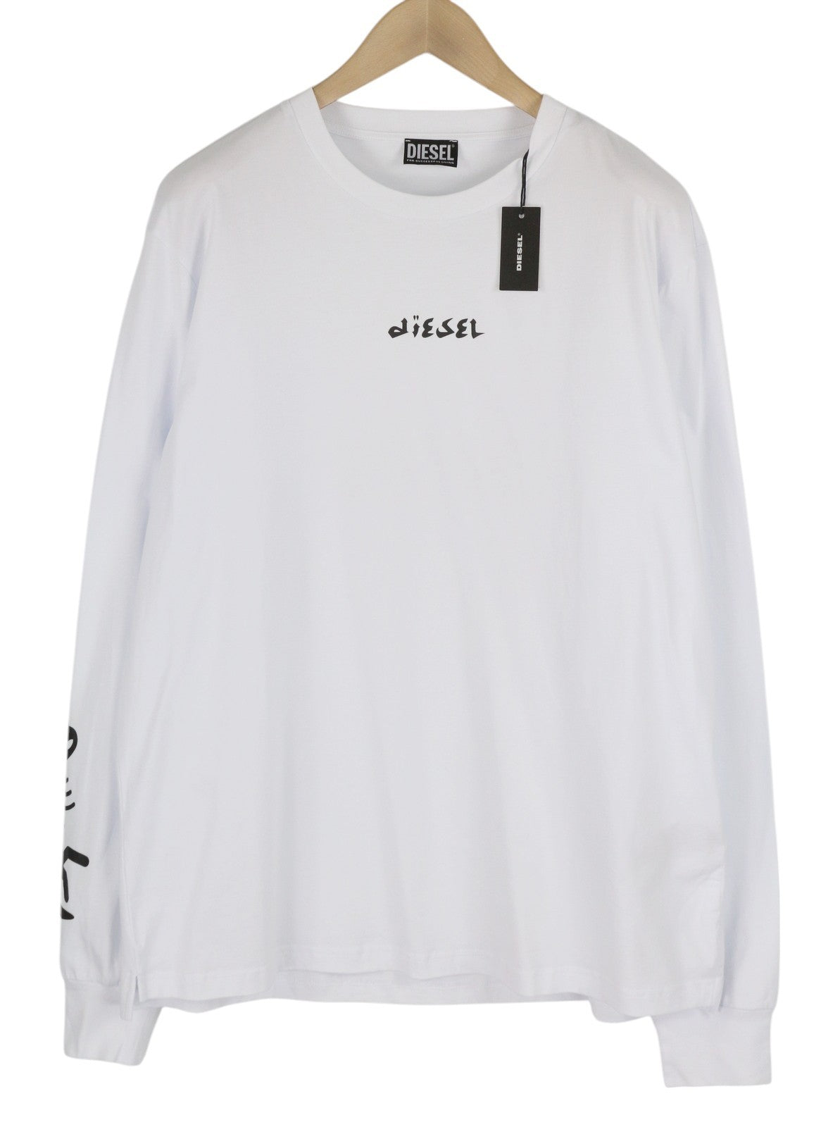 DIESEL T-Just-LS-Slits-B53 vyriški marškinėliai XL dydžio, balti, su apvalia apykakle 