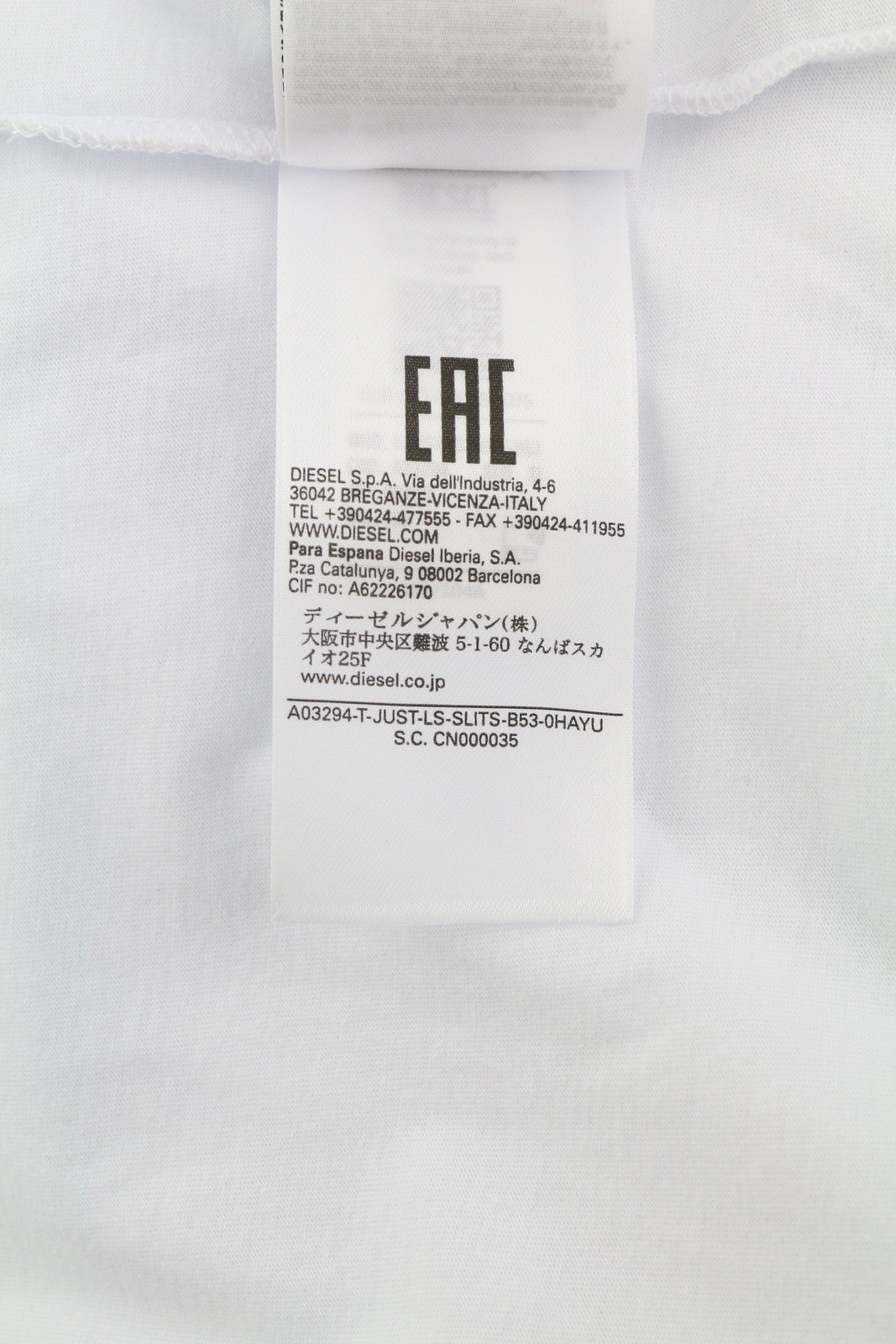 DIESEL T-Just-LS-Slits-B53 vyriški marškinėliai XL dydžio, balti, su apvalia apykakle 