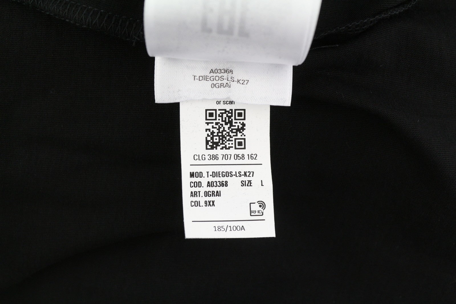 DIESEL T-Diegos-LS-K27 vyriški marškinėliai su juodu megztiniu apvalia apykakle, L dydžio 