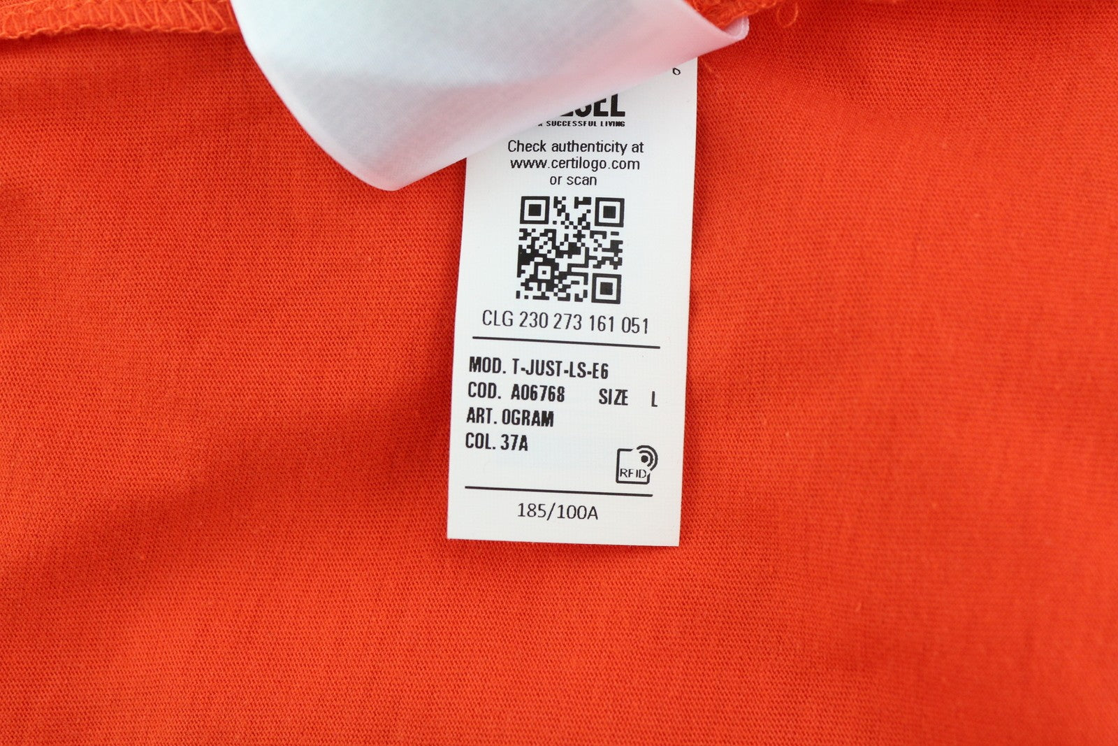 DIESEL T-Just-LS-E6 vyriški marškinėliai L dydžio oranžiniai su megztiniu ilgomis rankovėmis apvalia apykakle 