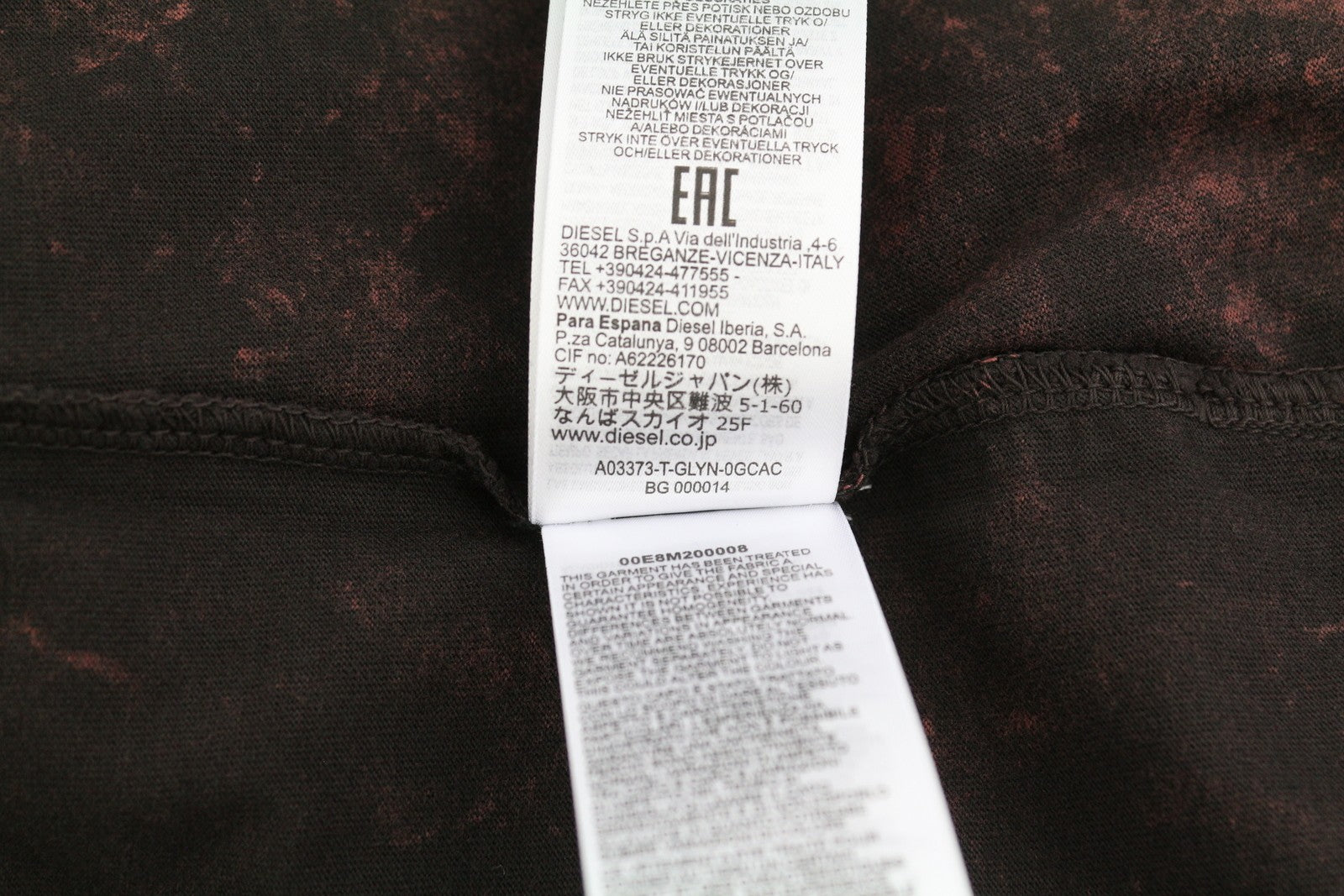 DIESEL T-Glyn vyriški marškinėliai ilgomis rankovėmis, rūgštinio plovimo efekto apvali kaklo iškirpte, RRP125