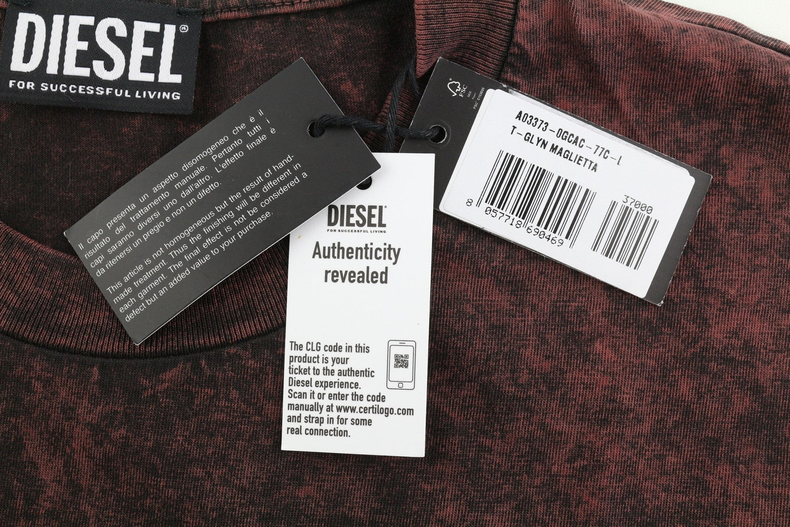 DIESEL T-Glyn vyriški marškinėliai ilgomis rankovėmis, rūgštinio plovimo efekto apvali kaklo iškirpte, RRP125