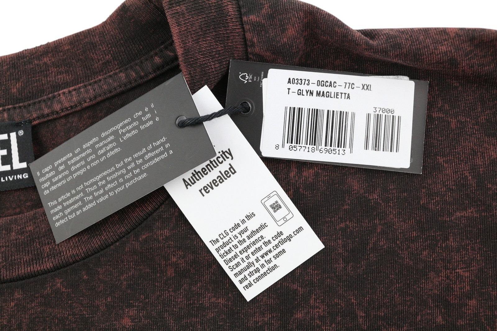 DIESEL T-Glyn vyriški marškinėliai ilgomis rankovėmis, rūgštimi skalbto efekto apvalia kaklo iškirpte, RRP 12 € 