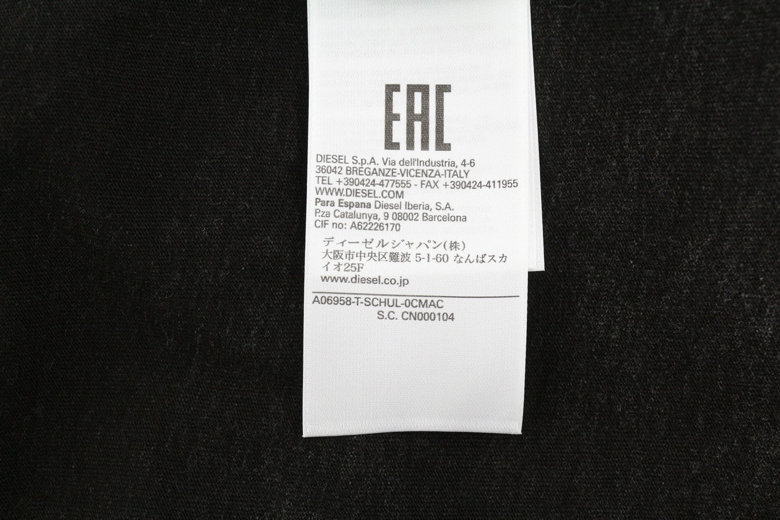 DIESEL T-Schul vyriški marškinėliai L dydžio, juodi, skalbto efekto, megzti ilgomis rankovėmis 