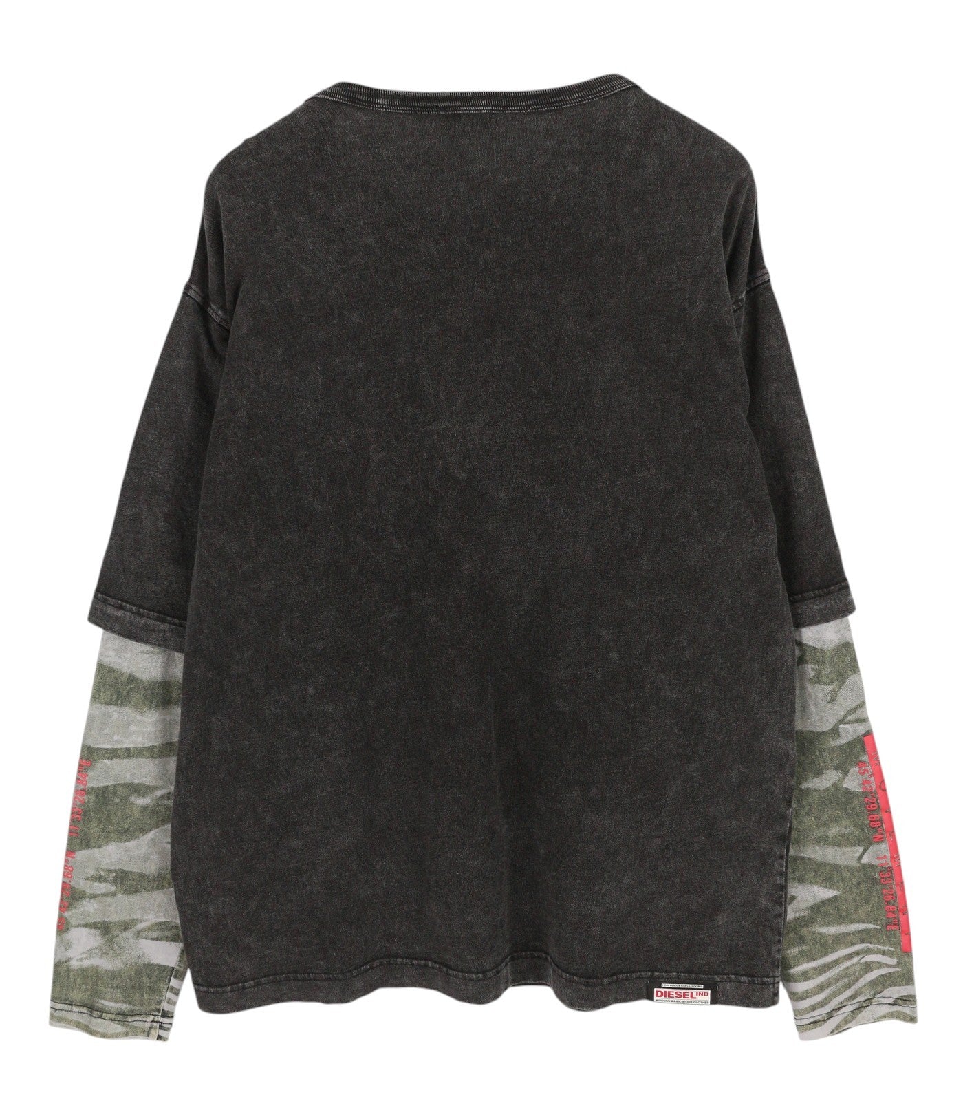 DIESEL T-Schul vyriški marškinėliai L dydžio, juodi, skalbto efekto, megzti ilgomis rankovėmis 