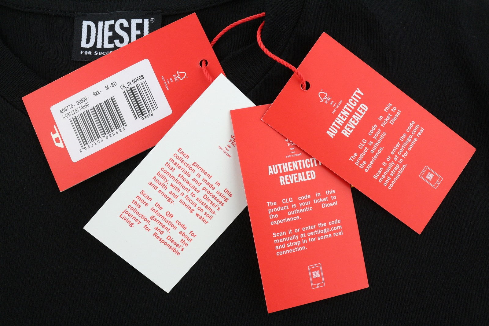 DIESEL T-Just-LS-E7 vyriški marškinėliai M, juodi, ilgomis rankovėmis, apvalios iškirptės raštu, trikotažiniai 