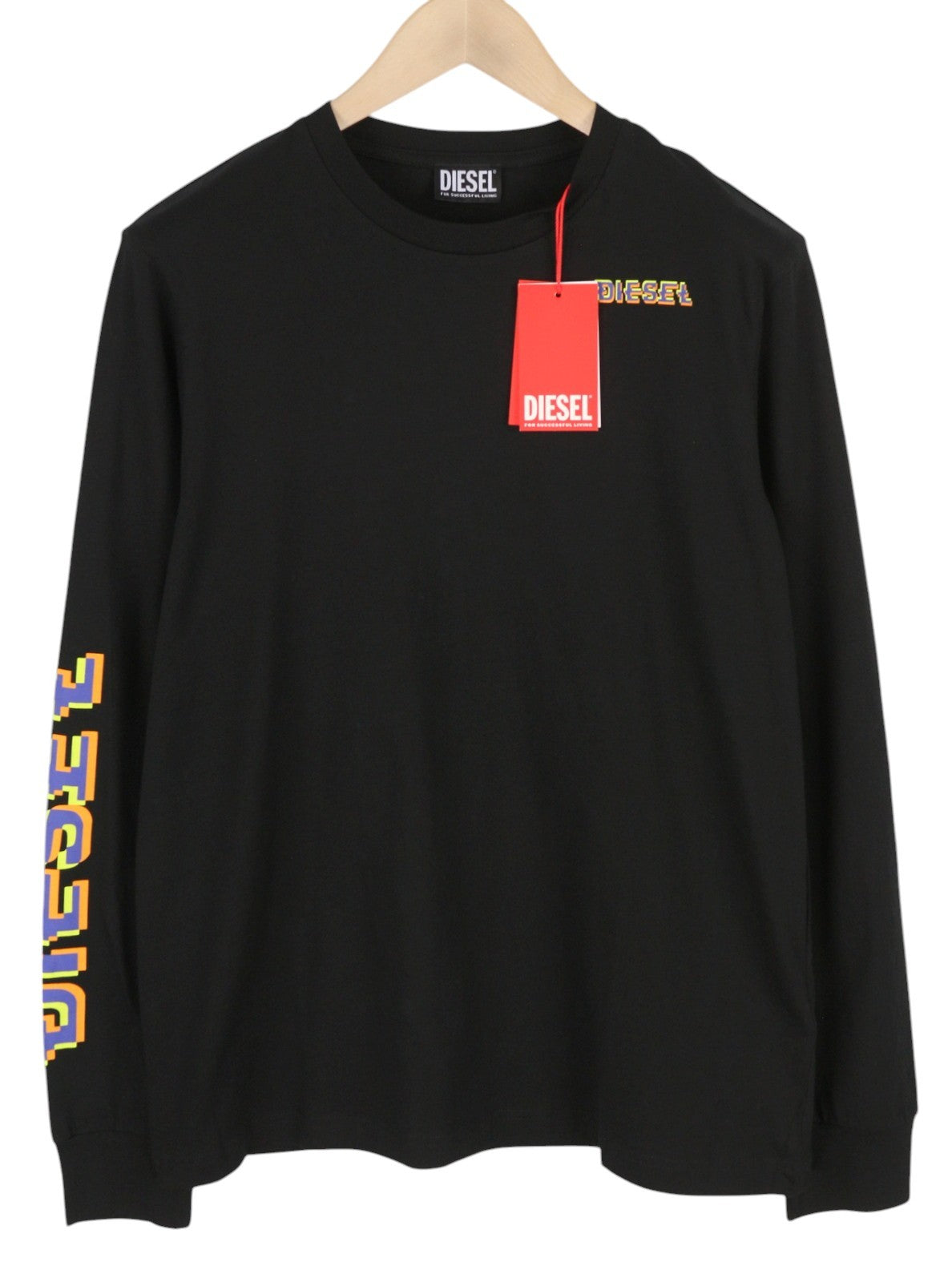 DIESEL T-Just-LS-E7 vyriški marškinėliai ilgomis rankovėmis, apvalios iškirptės, juodi