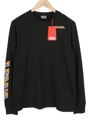 DIESEL T-Just-LS-E7 vyriški marškinėliai ilgomis rankovėmis, apvalios iškirptės, juodi