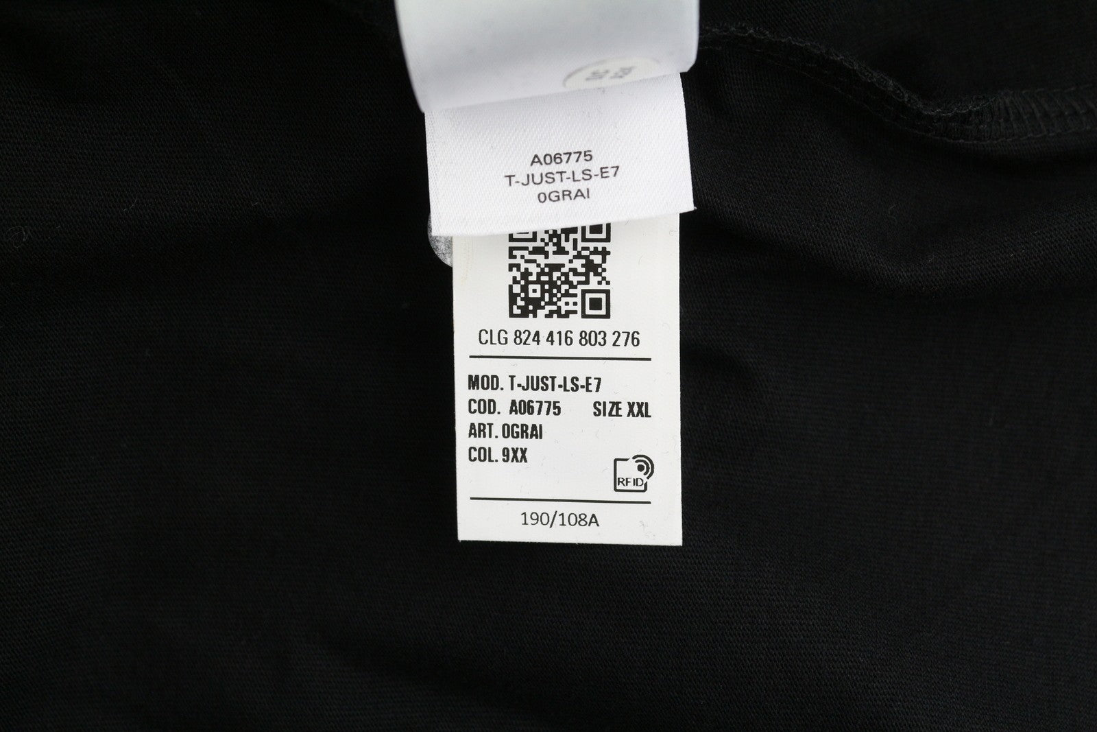 DIESEL T-Just-LS-E7 vyriški marškinėliai ilgomis rankovėmis, apvalios iškirptės, juodi