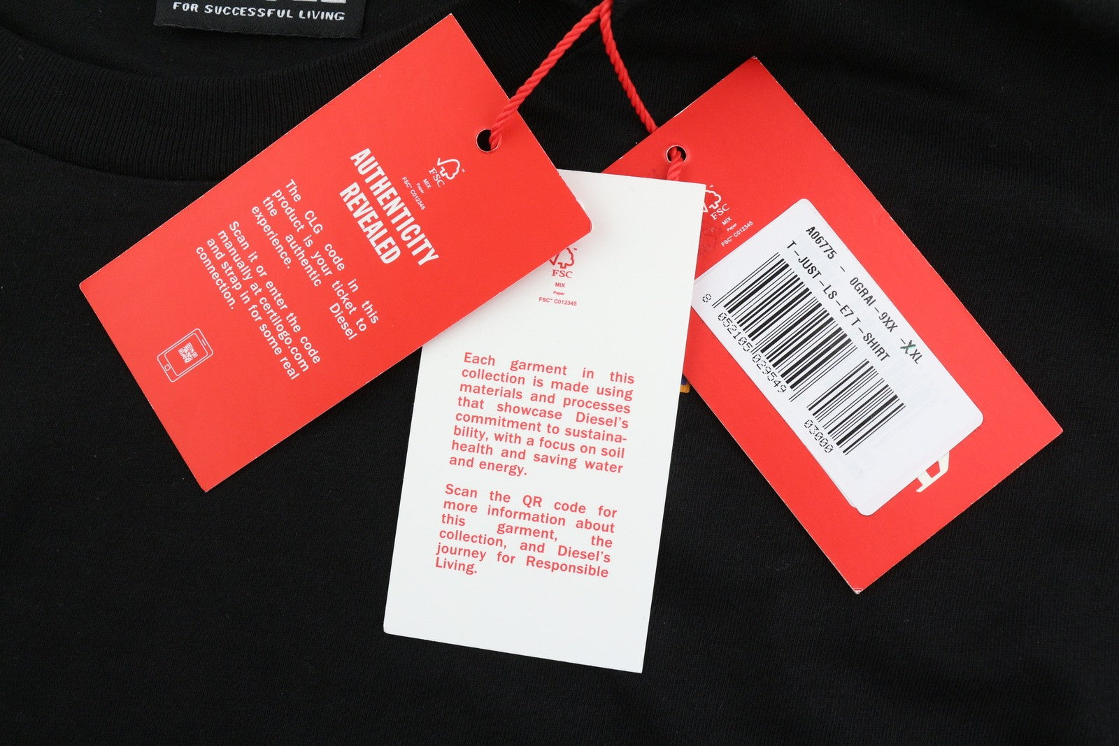 DIESEL T-Just-LS-E7 vyriški marškinėliai ilgomis rankovėmis, apvalios iškirptės, juodi