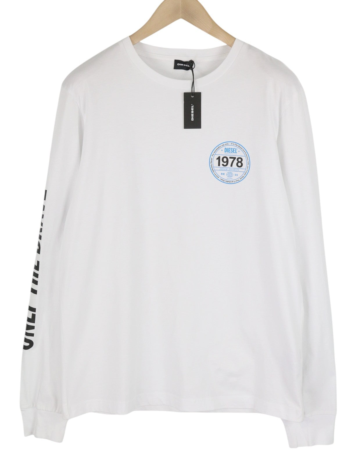 DIESEL T-Diegos-LS-K42 vyriški marškinėliai L, balti ilgomis rankovėmis, apvalios iškirptės, trikotažo spalvos 