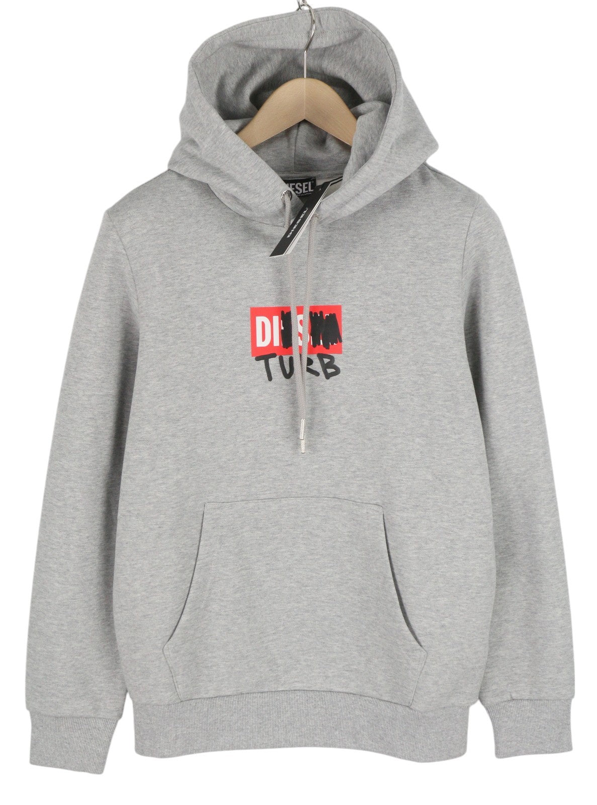 DIESEL S-Girk-Hood-B8 vyriškas džemperis su gobtuvu S pilkos spalvos melanže su kengūros kišene RRP130