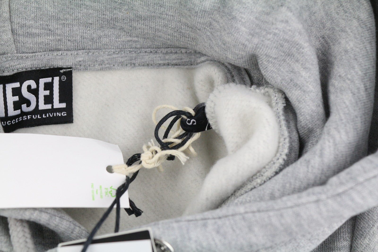 DIESEL S-Girk-Hood-B8 vyriškas džemperis su gobtuvu S pilkos spalvos melanže su kengūros kišene RRP130