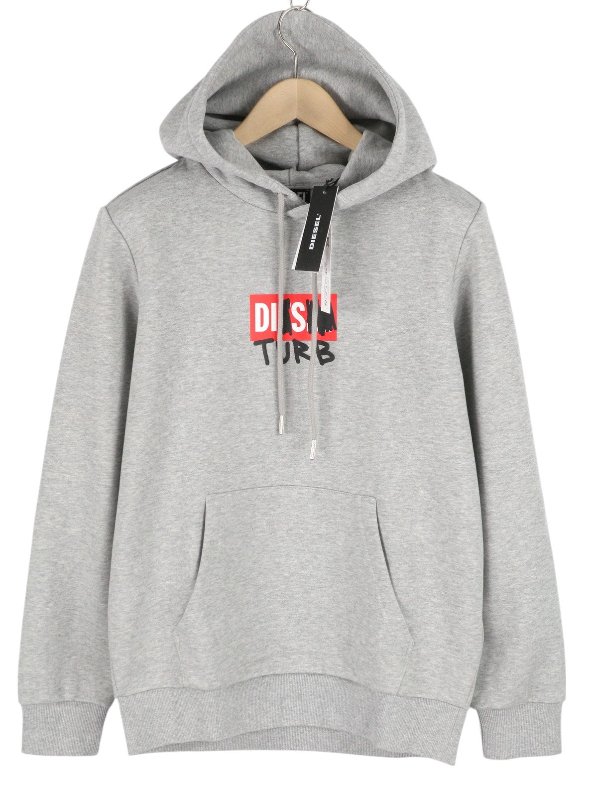 DIESEL S-Girk-Hood-B8 vyriškas džemperis su gobtuvu, pilkas melanžas, su kengūros kišene, RRP 130 € 