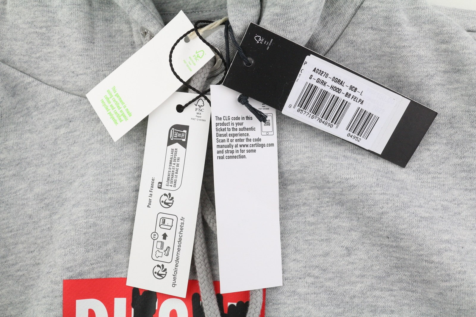 DIESEL S-Girk-Hood-B8 vyriškas džemperis su gobtuvu, pilkas melanžas, su kengūros kišene, RRP 130 € 