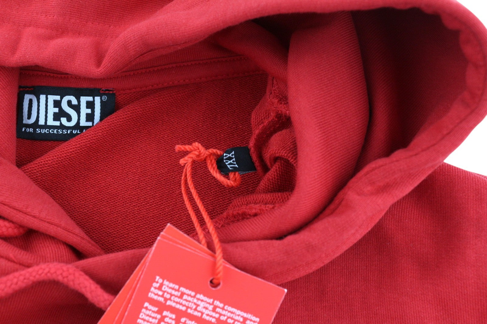 DIESEL S-Girk-Hood-K21 vyriškas džemperis su gobtuvu, 2XL, raudonas, su kengūros kišene, RRP 110 € 