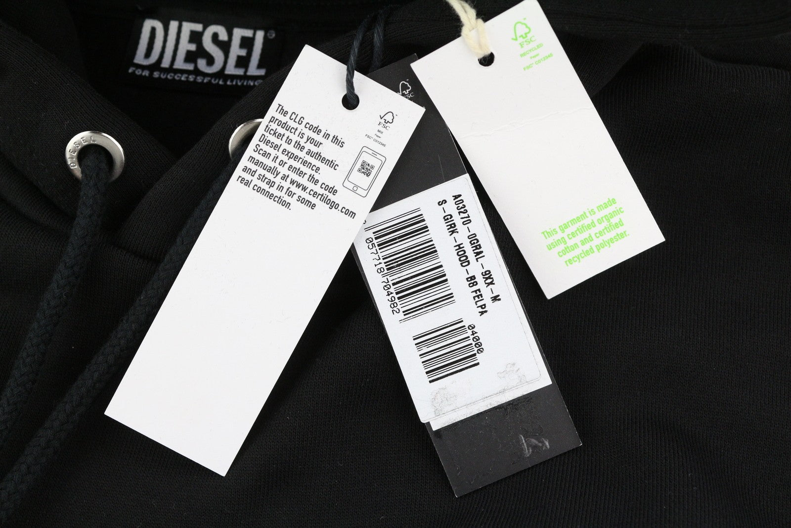 DIESEL S-Girk-Hood-B8 vyriškas džemperis su gobtuvu M, juodas, su kengūros kišene, RRP130