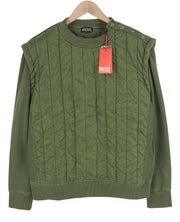 DIESEL S-Holty vyriškas L dydžio chaki spalvos megztinis su apvalia kaklo dalimi, paminkštinta, dygsniuota... RMK 225 € 