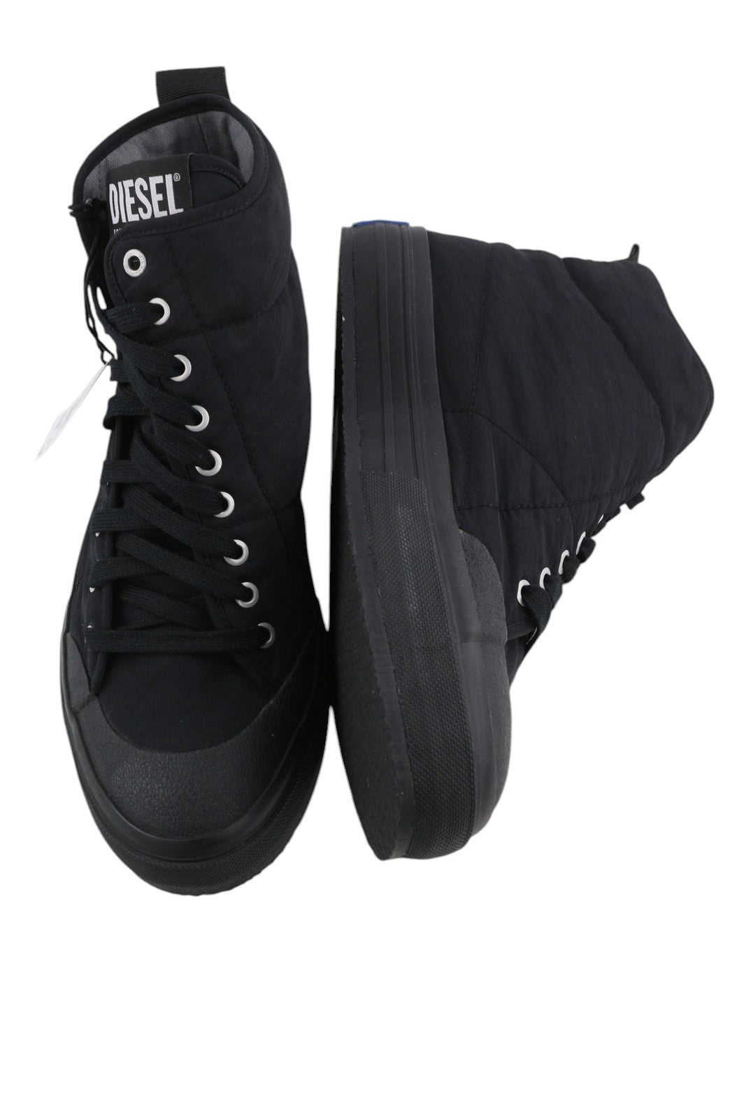 DIESEL S-Muji Mc vyriški sportbačiai, juodi, aukšti, suvarstomi, migdolų spalvos, 44.5 dydžio, su etiketėmis. Rekomenduojama kaina – 180 €. 