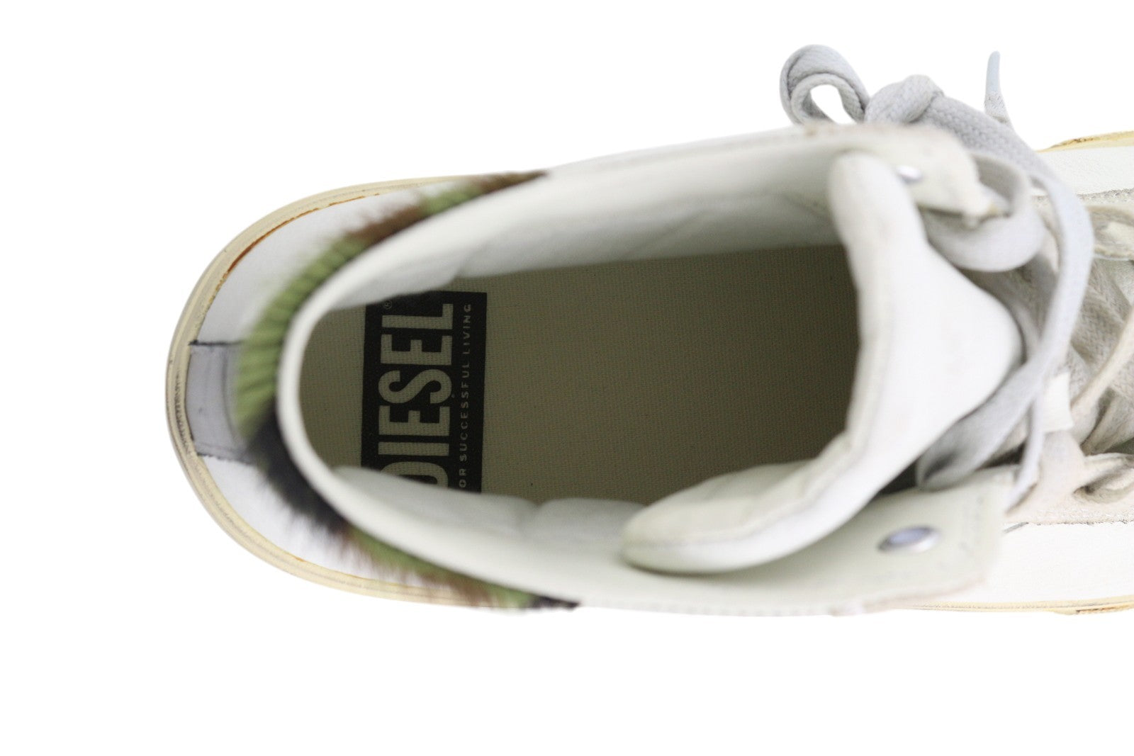 DIESEL S-Mydori Mc vyriški sportbačiai, balti, odiniai, aukštakulniai, su raišteliais, 45 dydis, RRP – 220 € 