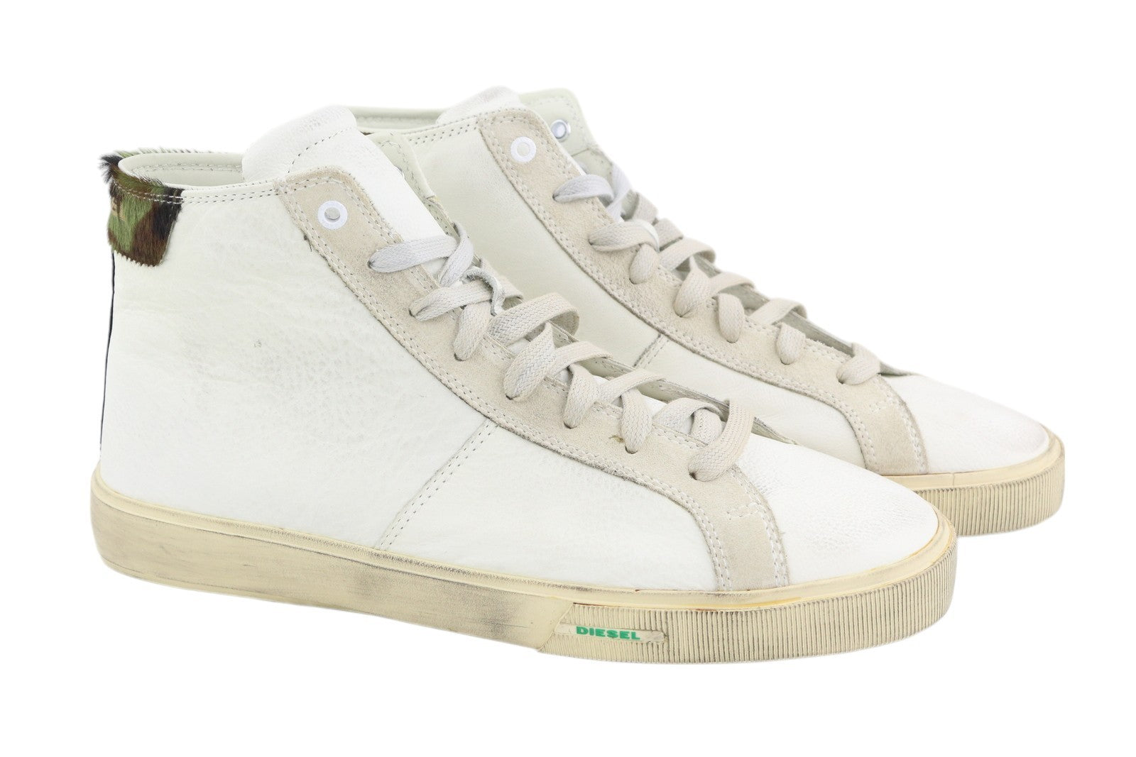 DIESEL S-Mydori Mc vyriški sportbačiai, balti, odiniai, aukštakulniai, su raišteliais, 45 dydis, RRP – 220 € 