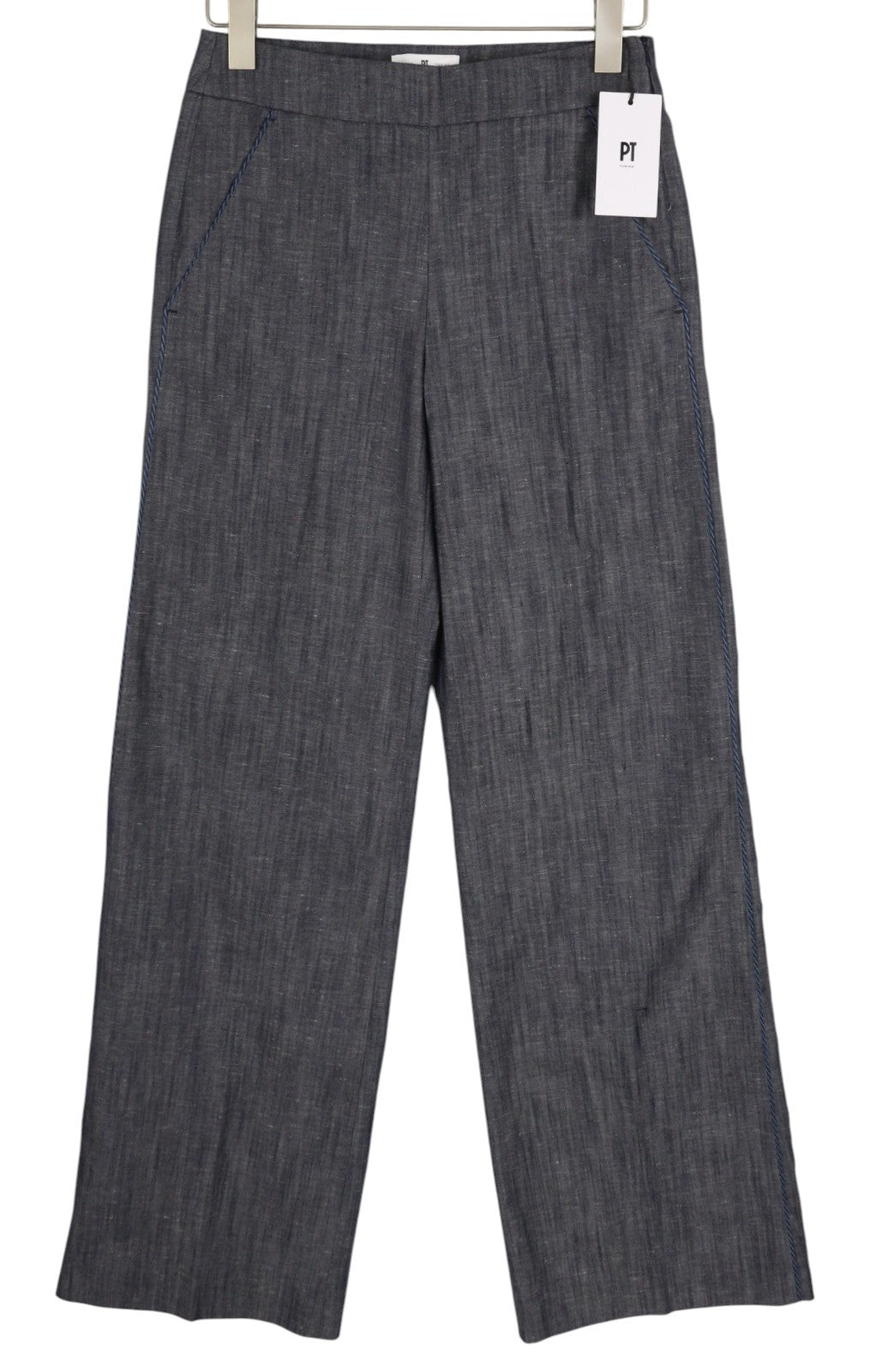 PT TORINO Taylor moteriškos kelnės 40 W28 pilkos lino mišinio aukštu juosmeniu platėjančiu kirpimu 