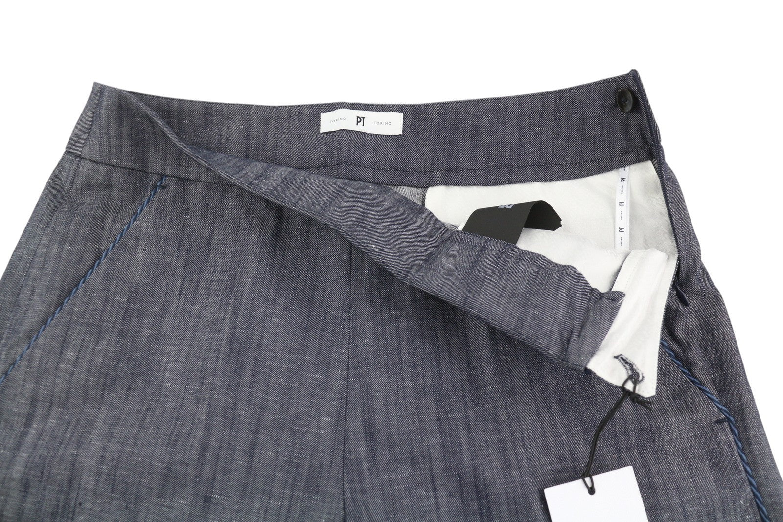 PT TORINO Taylor moteriškos kelnės 40 W28 pilkos lino mišinio aukštu juosmeniu platėjančiu kirpimu 