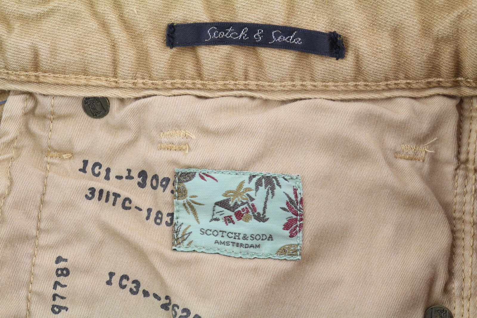 SCOTCH & SODA Men Shorts W36 Denim Washed Beige Button Fly Pockets Logo Casual