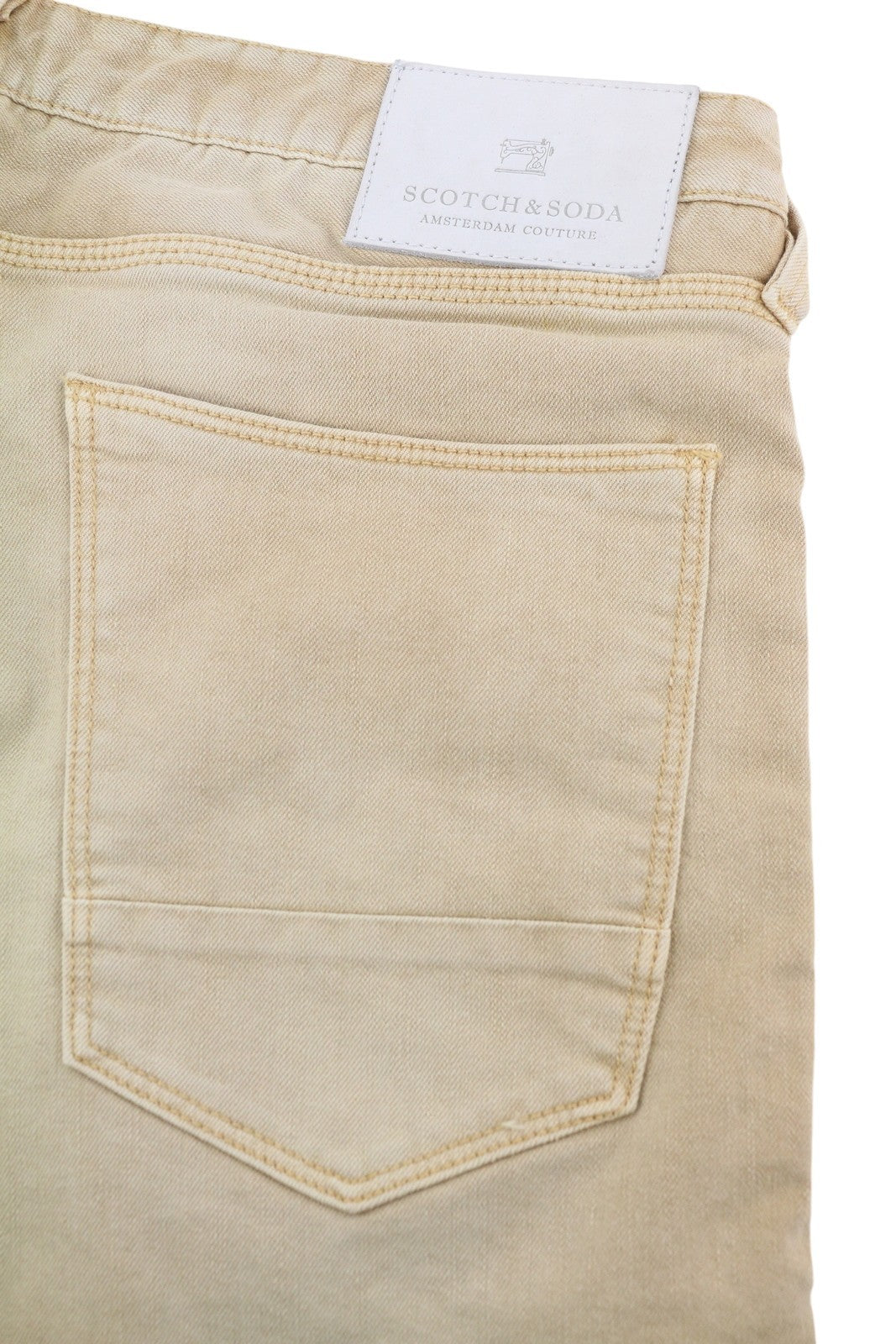 SCOTCH & SODA Men Shorts W34 Denim Washed Beige Button Fly Pockets Logo Casual