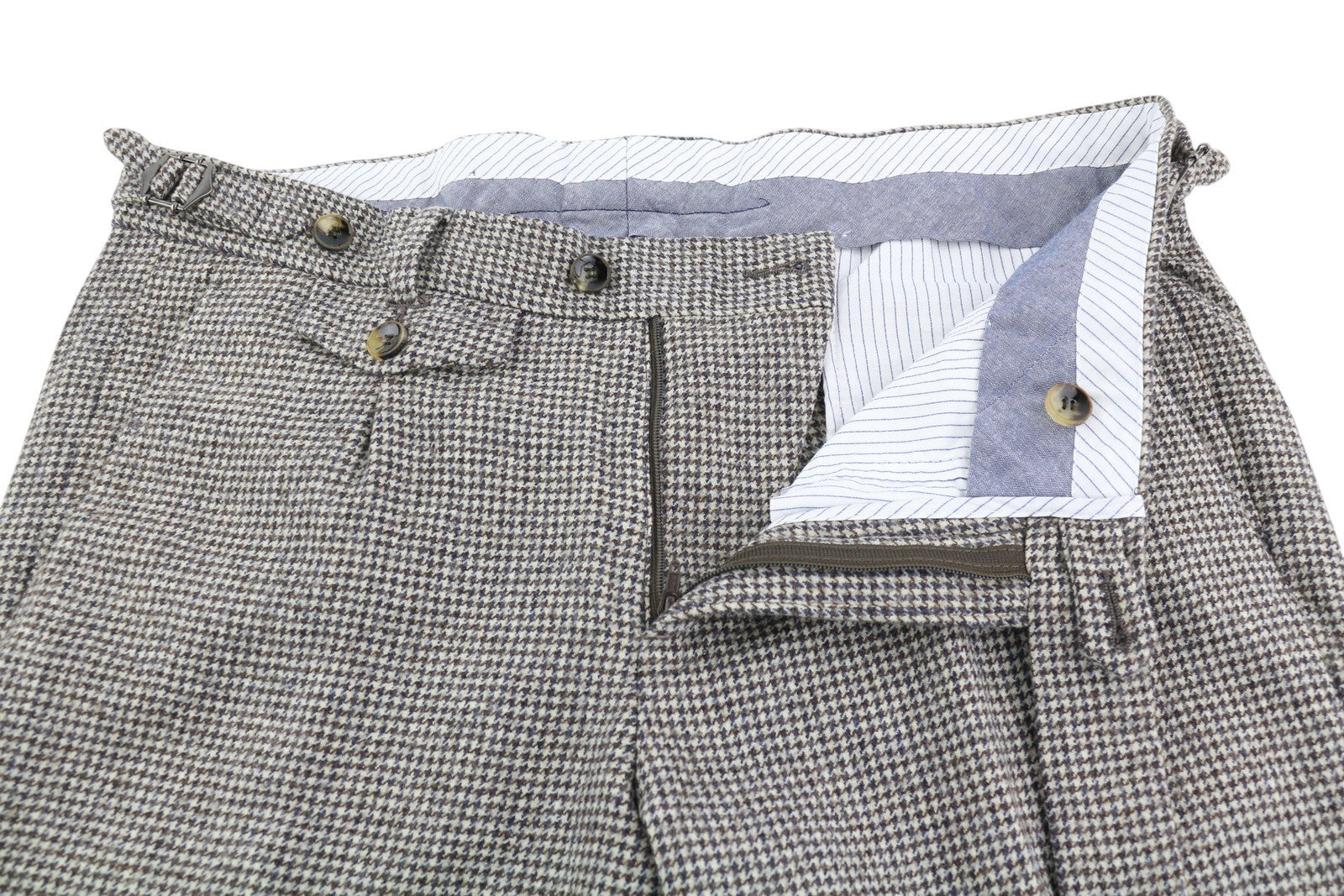 SUITSUPPLY Brentwood Int. vyriškos kelnės, UK30R, rudos, vilnonės, klostuotos, plonos 