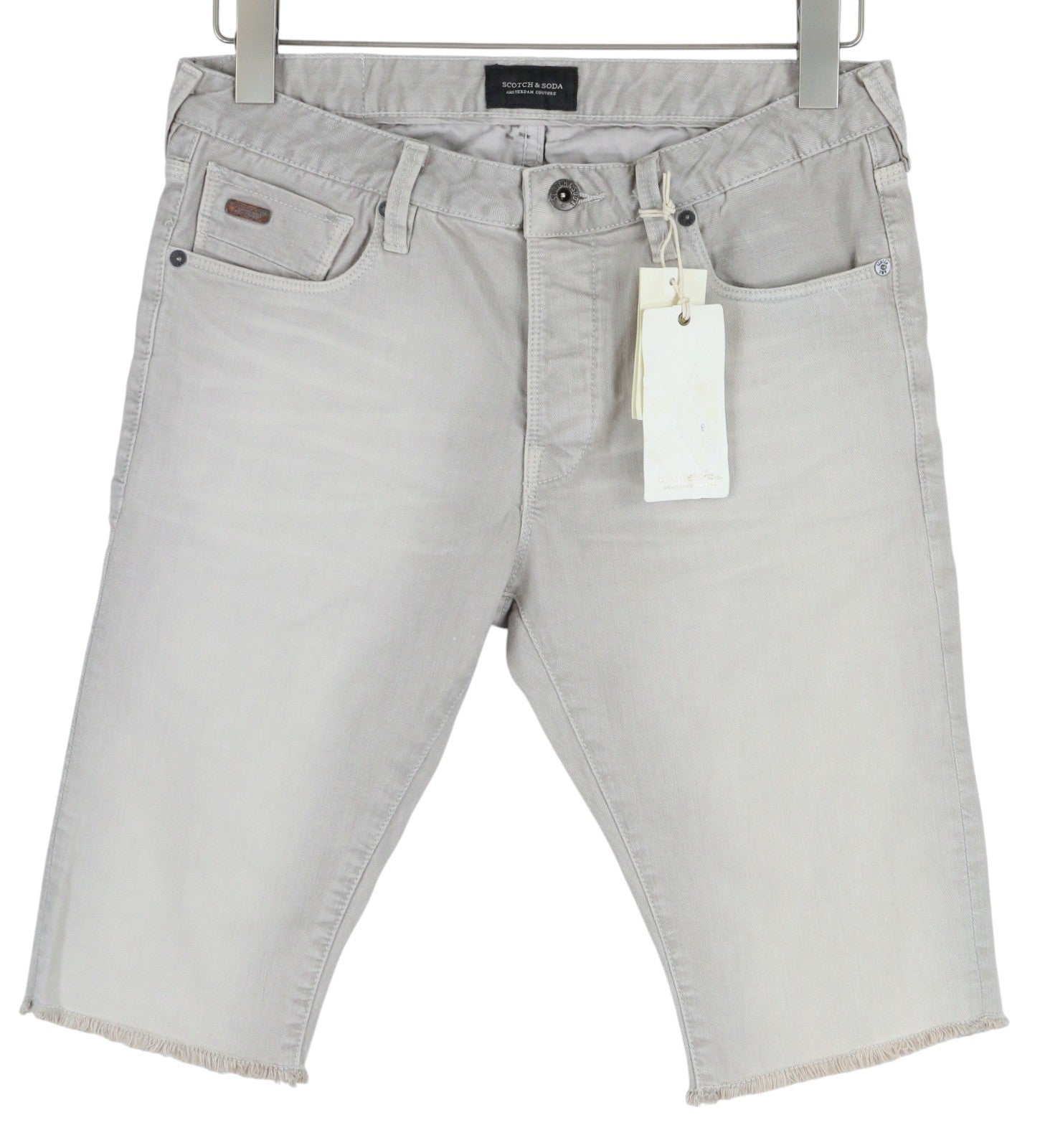 SCOTCH & SODA Men Shorts W29 Washed Denim Grey Button Fly Casual Logo Pockets