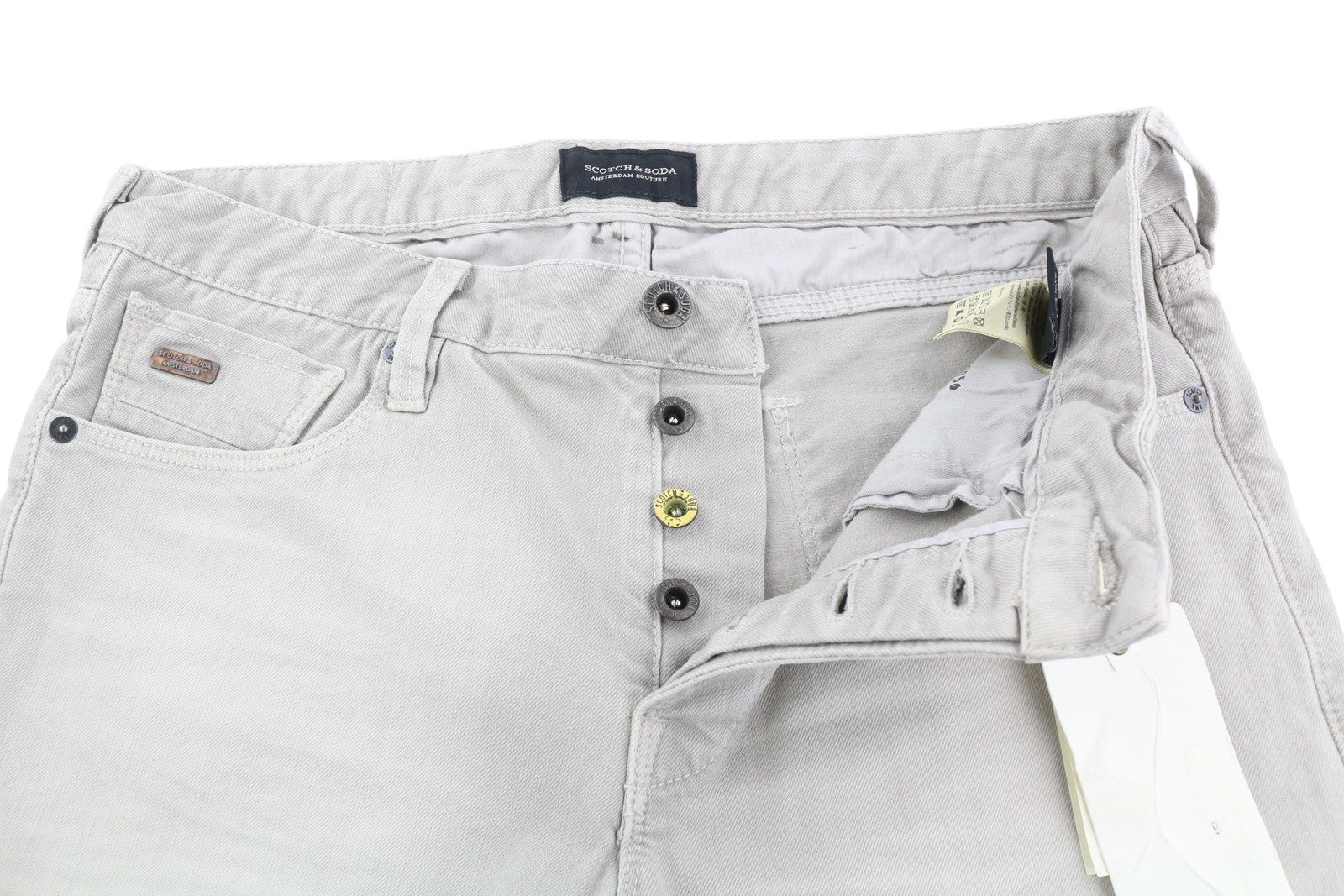 SCOTCH & SODA Men Shorts W29 Washed Denim Grey Button Fly Casual Logo Pockets