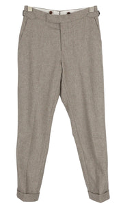 SUITSUPPLY Soho Satu vyriškos kelnės, UK26R, pilkos melanžo spalvos, grynos vilnos flanelinės, atlenktos 