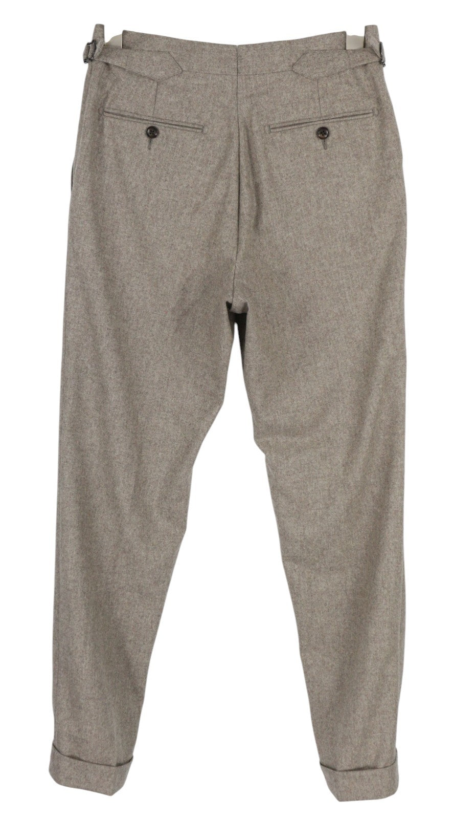 SUITSUPPLY Soho Satu vyriškos kelnės, UK26R, pilkos melanžo spalvos, grynos vilnos flanelinės, atlenktos 