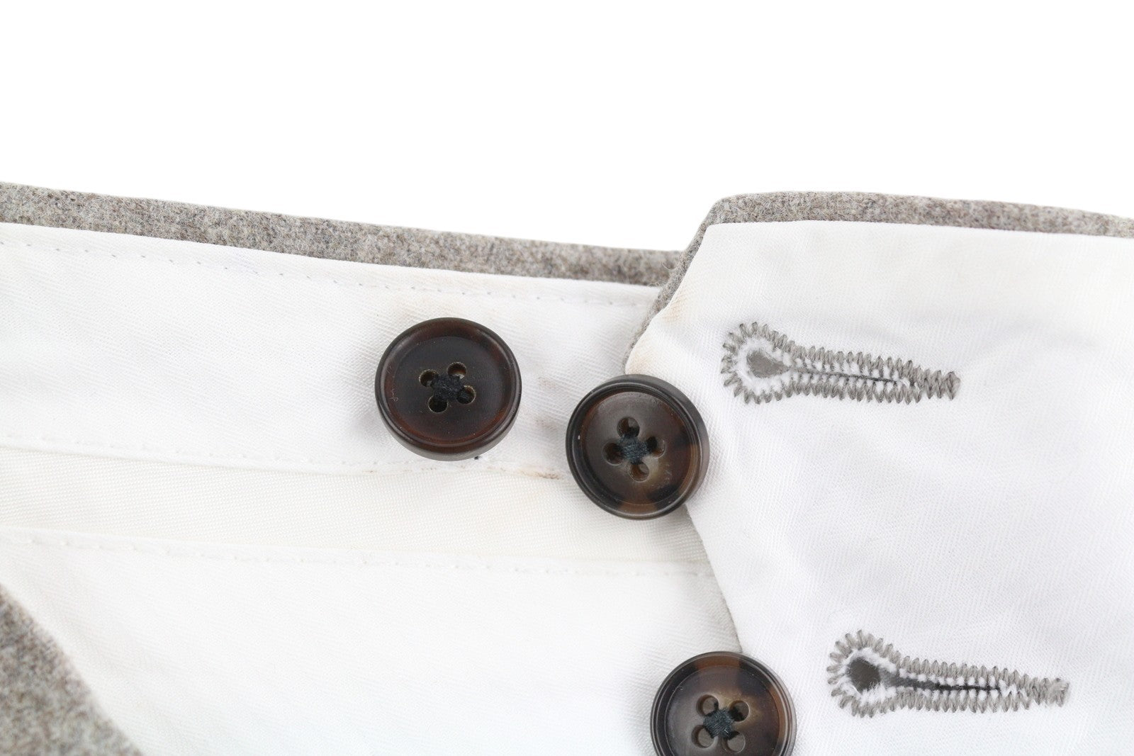 SUITSUPPLY Soho Satu vyriškos kelnės, UK26R, pilkos melanžo spalvos, grynos vilnos flanelinės, atlenktos 