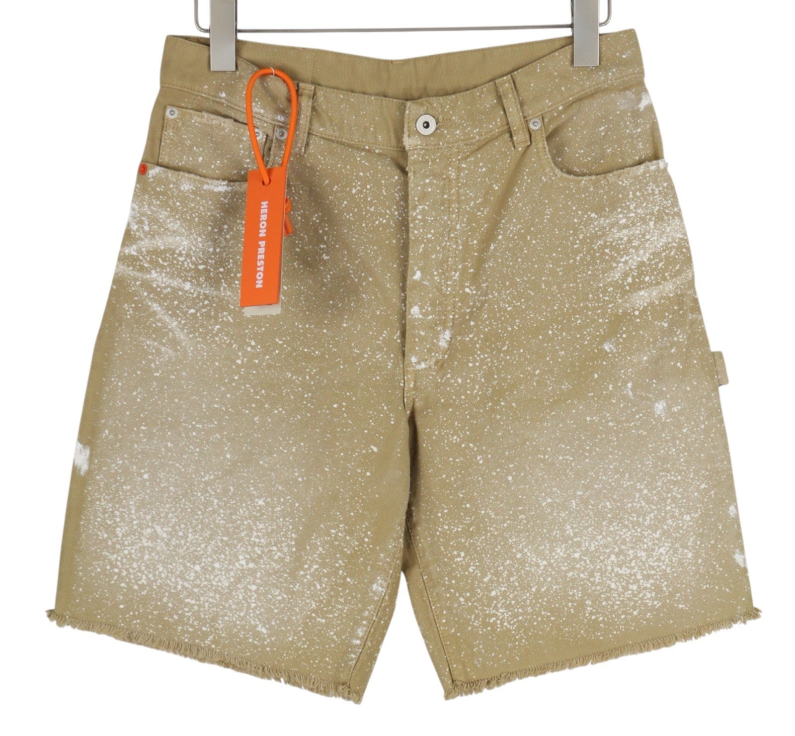 HERON PRESTON vyriški šortai M, džinsinio smėlio spalvos, dažyti sagomis, laisvalaikio stiliaus. 