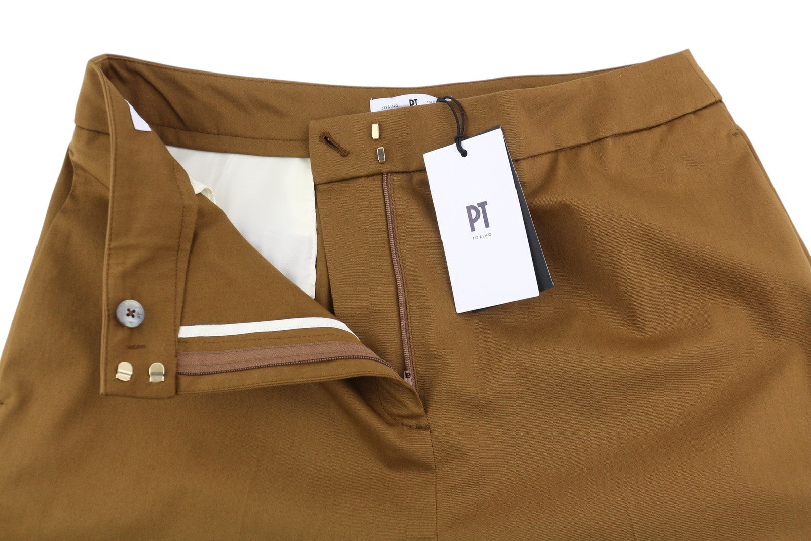 PT TORINO Mia moteriškos kelnės 46 W30 rudos platėjančiomis klešnėmis iki kulkšnių aukštu juosmeniu