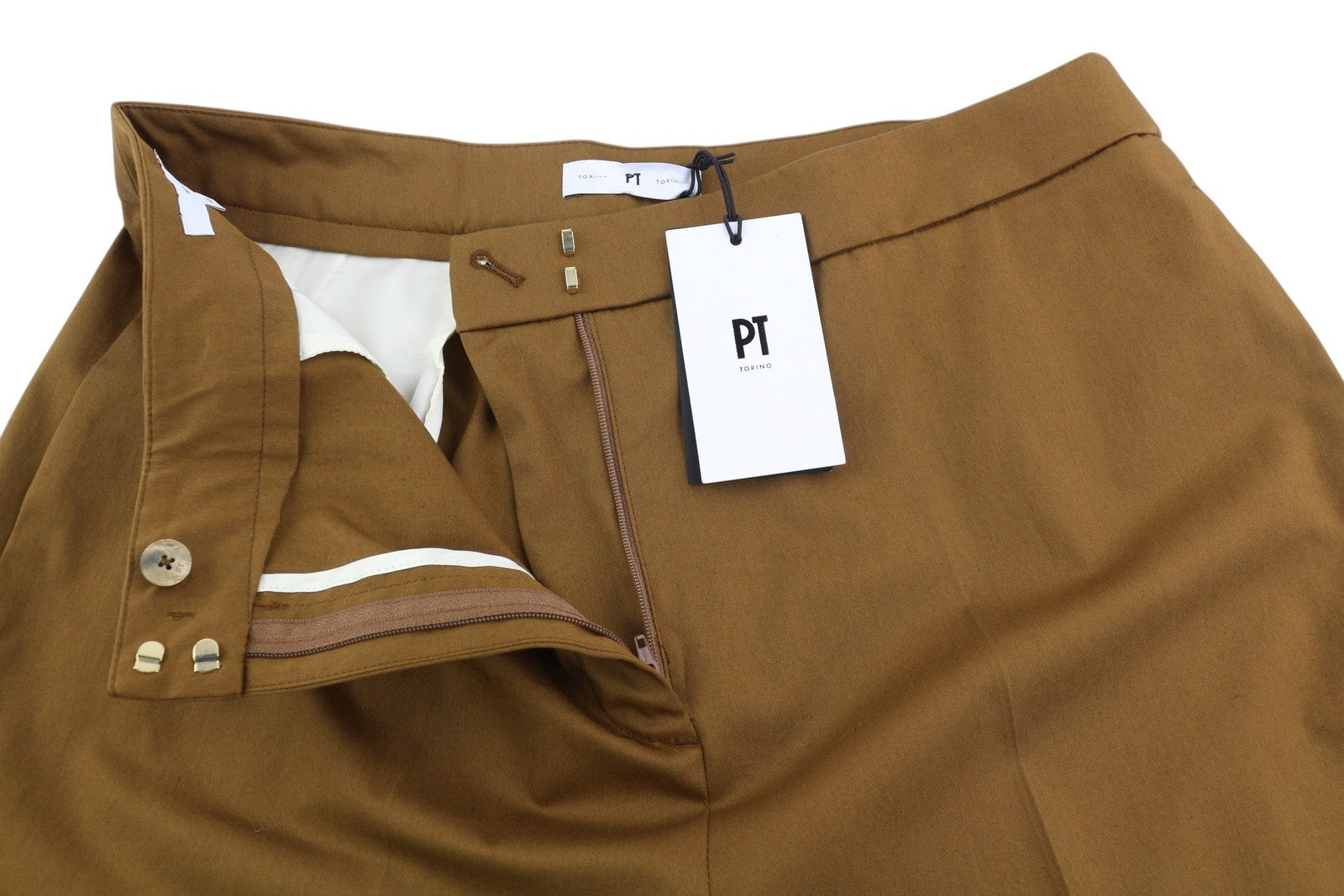 PT TORINO Mia moteriškos kelnės 48 W32 rudos platėjančiomis klešnėmis iki kulkšnių su gėlių raštu 