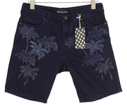 SCOTCH & SODA Men Shorts ~W30 Denim Dark Blue Palm Tree Print Zip Fly Casual