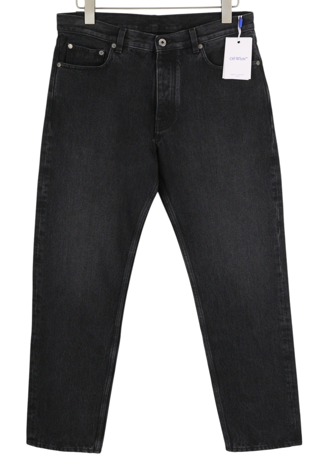 OFF-WHITE Arr Tapered Men Jeans W32 Denim Washed Black Button Fly Logo Casual