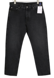 OFF-WHITE Arr Tapered Men Jeans W32 Denim Washed Black Button Fly Logo Casual