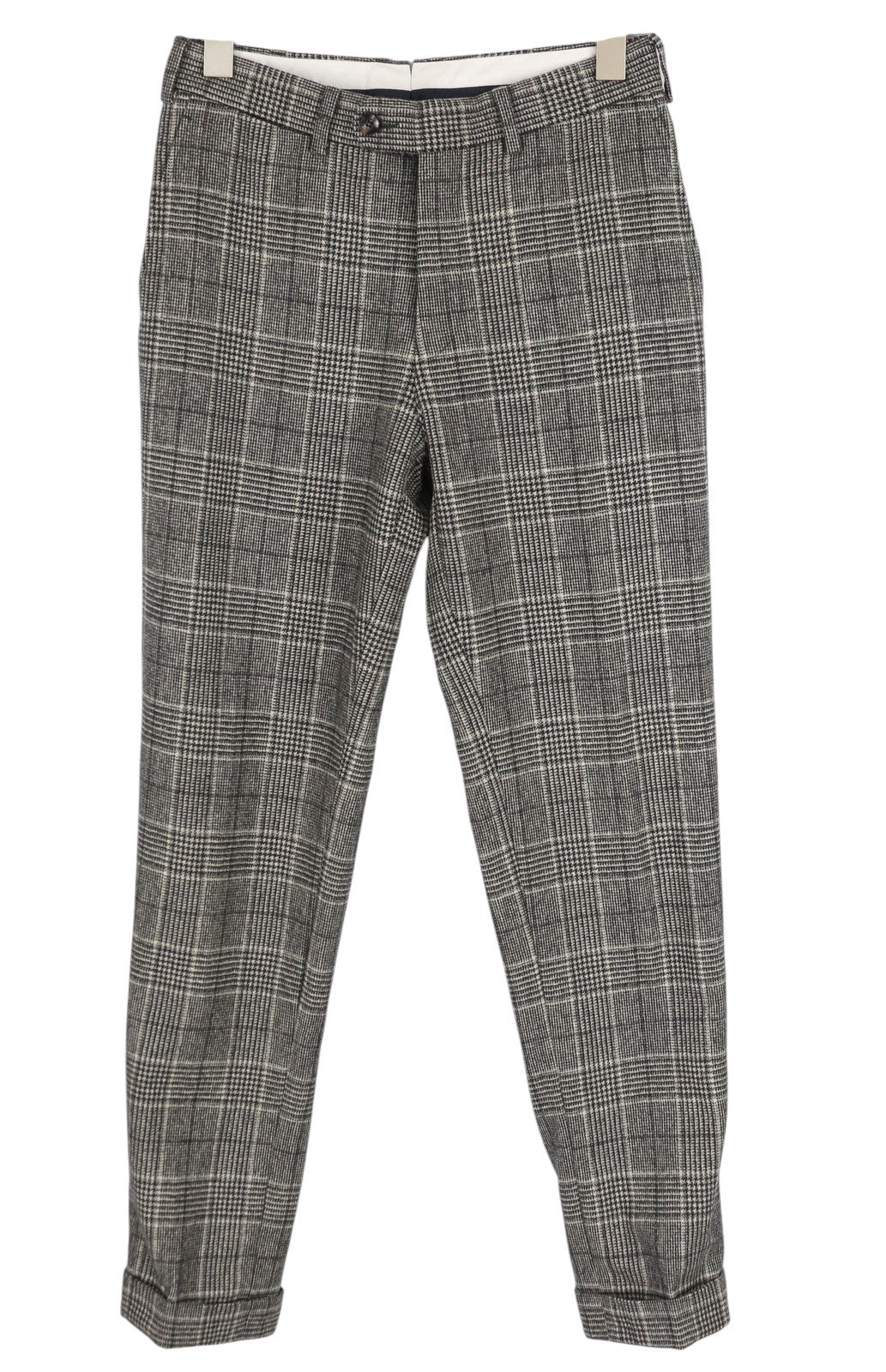 SUITSUPPLY Brescia Men Trousers UK34R Grey Plaid Wool Cashmere Turn-Up Slim