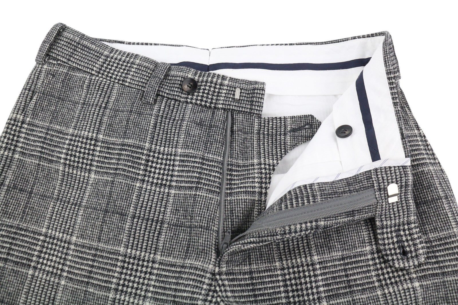 SUITSUPPLY Brescia Men Trousers UK34R Grey Plaid Wool Cashmere Turn-Up Slim