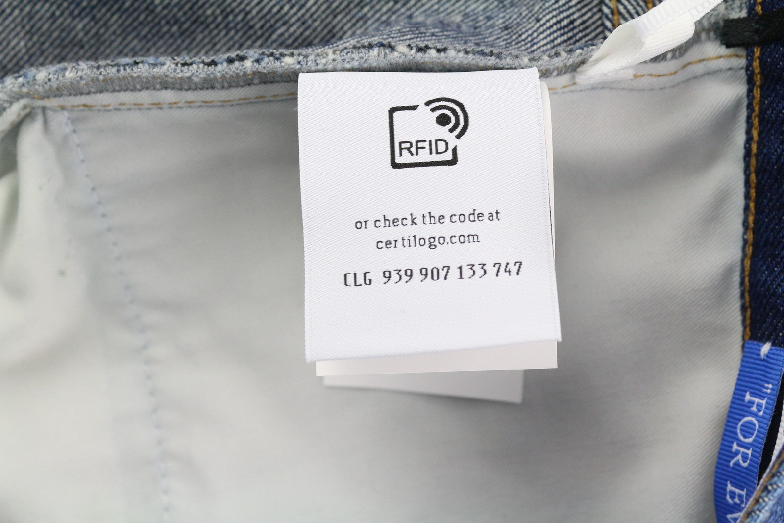 OFF-WHITE „Arr Skate“ vyriški džinsai W32 su mėlyna spalva ir sagomis bei logotipu 